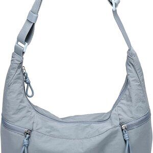 Light Blue Nylon Crescent Crossbody Bag for Women, Casual Sporty Boho Style